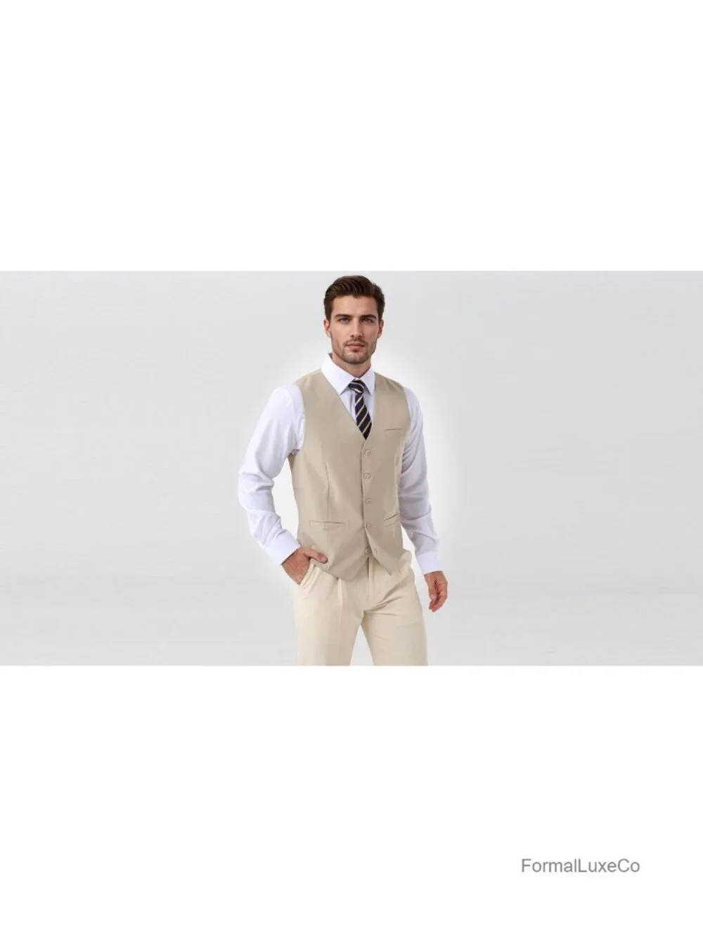 Men's Slim Fit Formal Vest, 80% Polyester 20% Viscose, Sleeveless, Pockets,